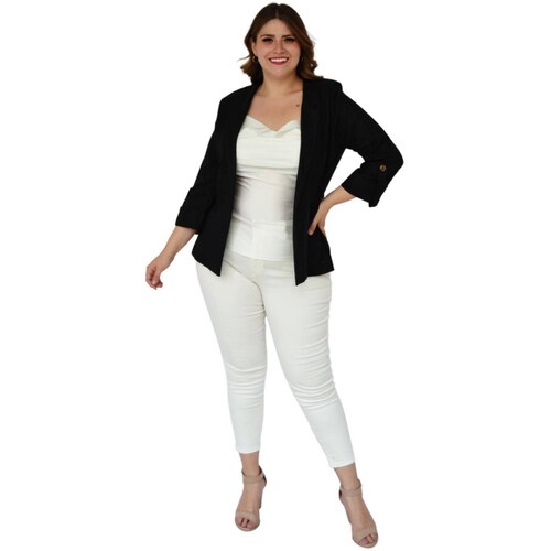 Blazer de lino talla extra, modelo 0317 (Negro) 