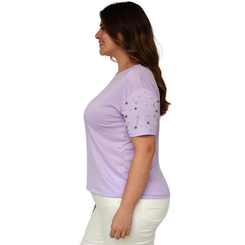Playera con perlas (talla extra), modelo 3022-D (Lila) 