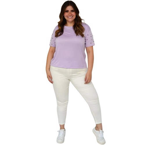 Playera con perlas (talla extra), modelo 3022-D (Lila) 