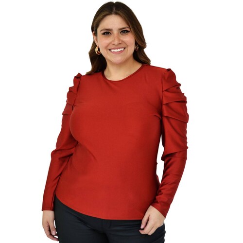 Blusa de manga farol Roman Fashion tallas extras, 1800 (Ladrillo) 