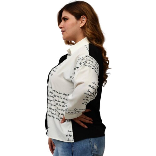 Camisa Letters Roman Fashion/Tallas Extras 741 (Negro) .