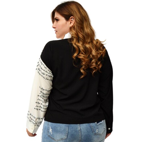 Camisa Letters Roman Fashion/Tallas Extras 741 (Negro) .
