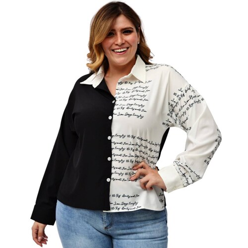 Camisa Letters Roman Fashion/Tallas Extras 741 (Negro) .