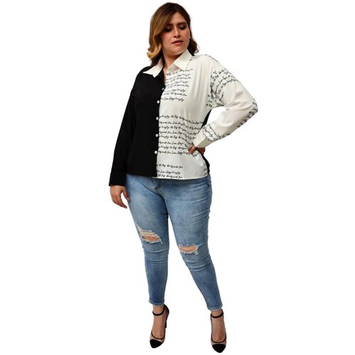 Camisa Letters Roman Fashion/Tallas Extras 741 (Negro) .