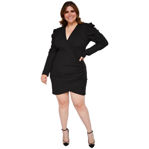 Vestido corto manga farol, Roman Fashion/Tallas Extras 4263 (Negro) 