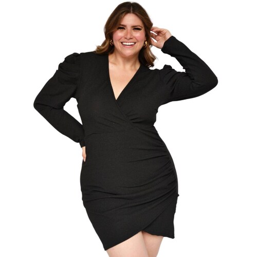Vestido corto manga farol, Roman Fashion/Tallas Extras 4263 (Negro) 