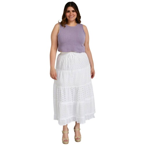 Falda larga de algodón/Tallas Extras, 3358 (blanco) 
