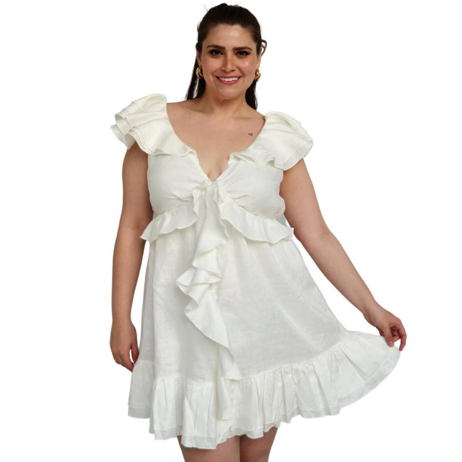 VESTIDO OLANES LATERALES BLANCO
