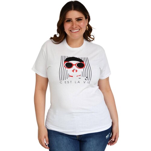 Playera Roman Fashion /Tallas Extras, 9001-48 C EST LA VIE (Blanco) 