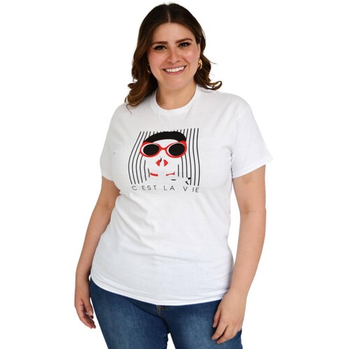 Playera Roman Fashion /Tallas Extras, 9001-48 C EST LA VIE (Blanco) 