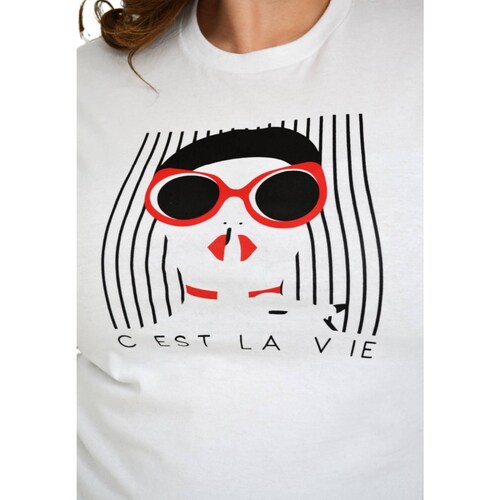 Playera Roman Fashion /Tallas Extras, 9001-48 C EST LA VIE (Blanco) 