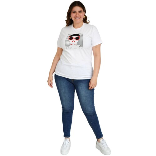 Playera Roman Fashion /Tallas Extras, 9001-48 C EST LA VIE (Blanco) 