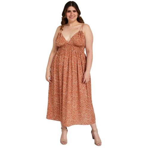 Vestido largo doble tirante Tallas extras, 11746 (Canela) 