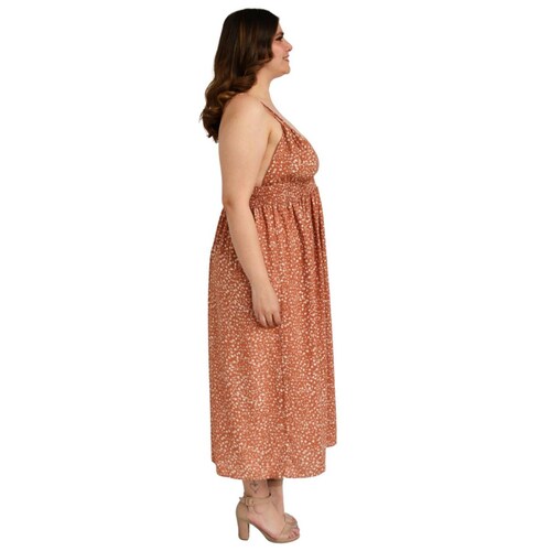 Vestido largo doble tirante Tallas extras, 11746 (Canela) 