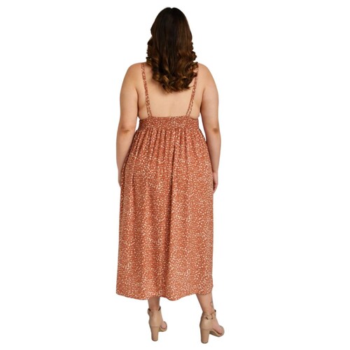 Vestido largo doble tirante Tallas extras, 11746 (Canela) 