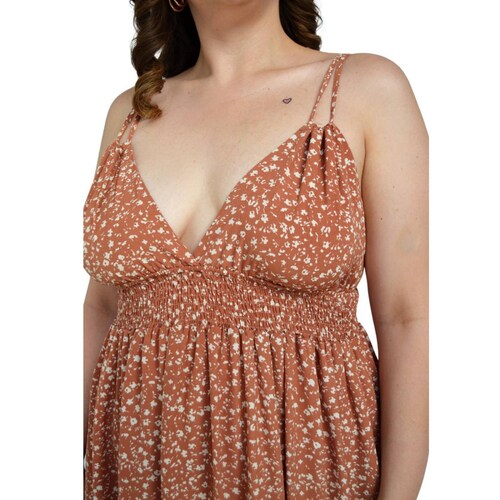 Vestido largo doble tirante Tallas extras, 11746 (Canela) 