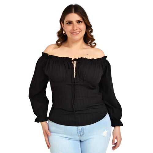 Blusa escote campesino Tallas Extras, 11413 (Negro) 