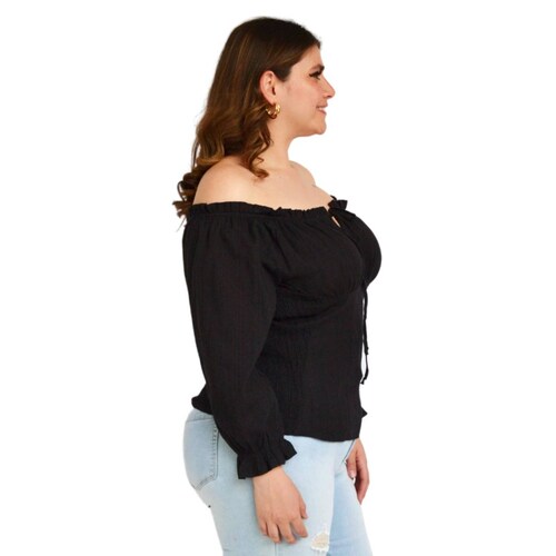 Blusa escote campesino Tallas Extras, 11413 (Negro) 