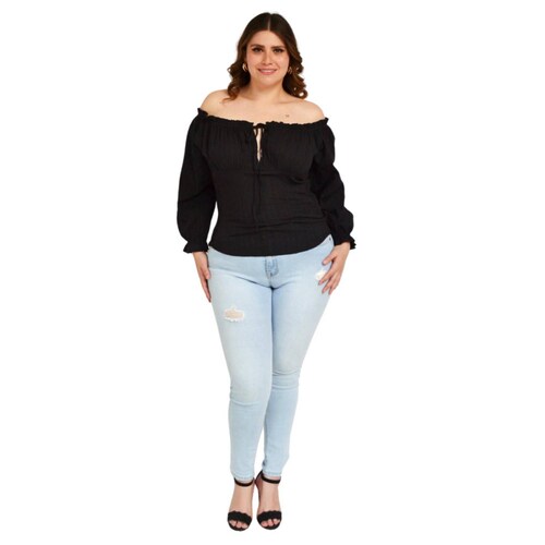 Blusa escote campesino Tallas Extras, 11413 (Negro) 