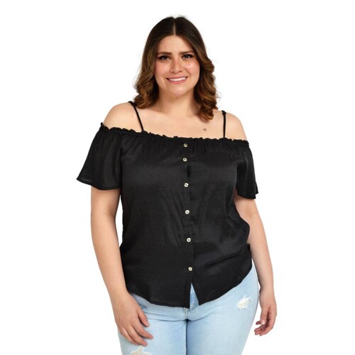 Blusa campesina con tirantes Tallas Extras, 11016 (Negro) 