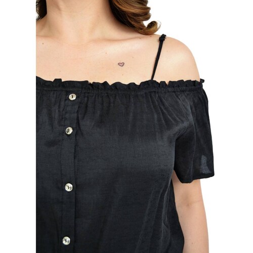 Blusa campesina con tirantes Tallas Extras, 11016 (Negro) 