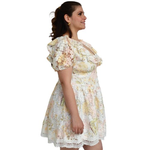 Vestido encaje de bolillo Tallas Extras, 51850 (Blanco floreado) 