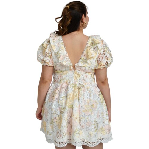 Vestido encaje de bolillo Tallas Extras, 51850 (Blanco floreado) 