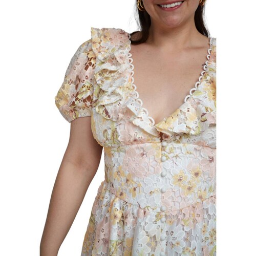 Vestido encaje de bolillo Tallas Extras, 51850 (Blanco floreado) 