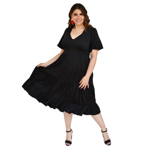 Vestido midi casual Roman Fashion /Tallas Extras, 4285 (Negro) 