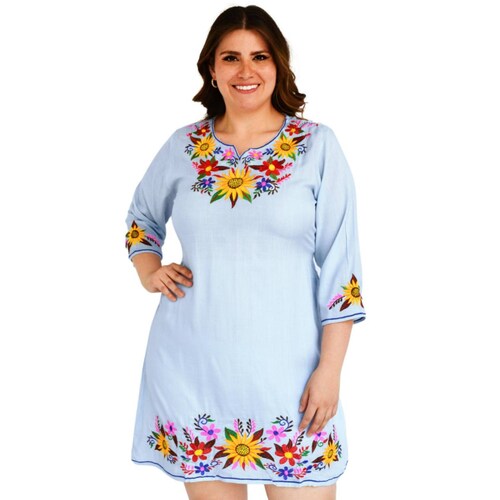 Vestido bordado Tallas Extras, 78130 (Azul) 