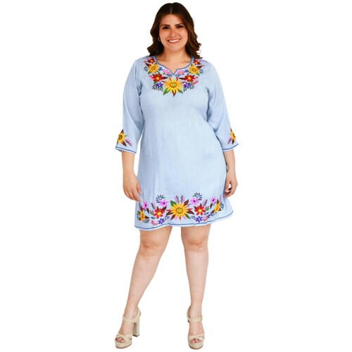 Vestido bordado Tallas Extras, 78130 (Azul) 