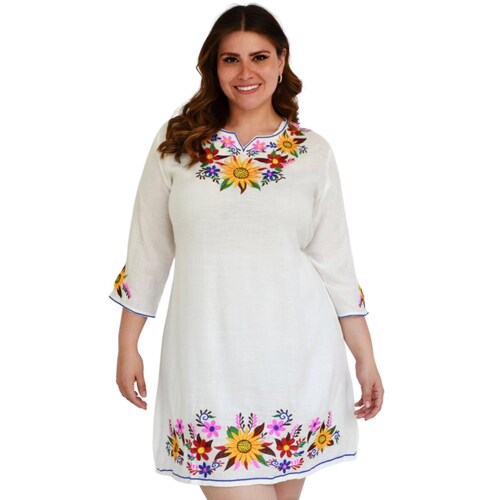 Vestido bordado Tallas Extras, 78130 (Blanco) 