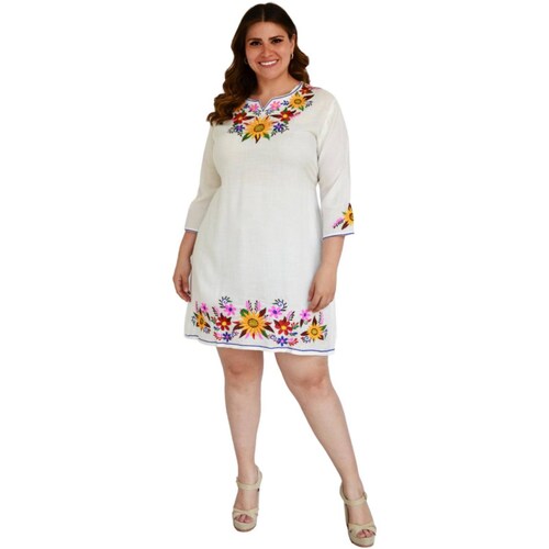 Vestido bordado Tallas Extras, 78130 (Blanco) 