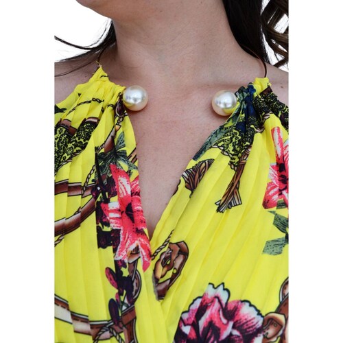 Vestido plisado con gargantilla Roman Fashion /Tallas Extras, 51480 (Amarillo) 