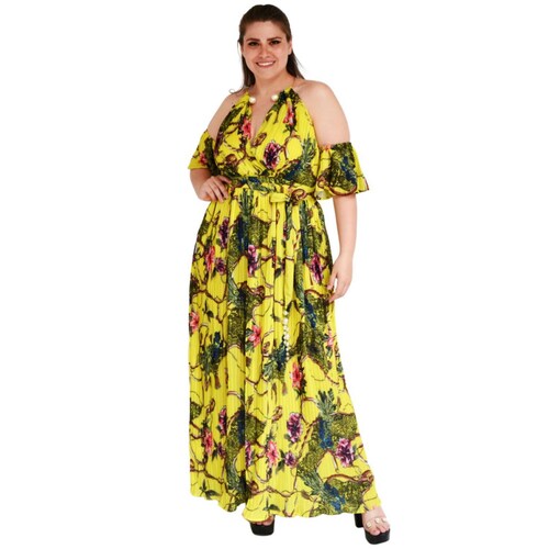 Vestido plisado con gargantilla Roman Fashion /Tallas Extras, 51480 (Amarillo) 