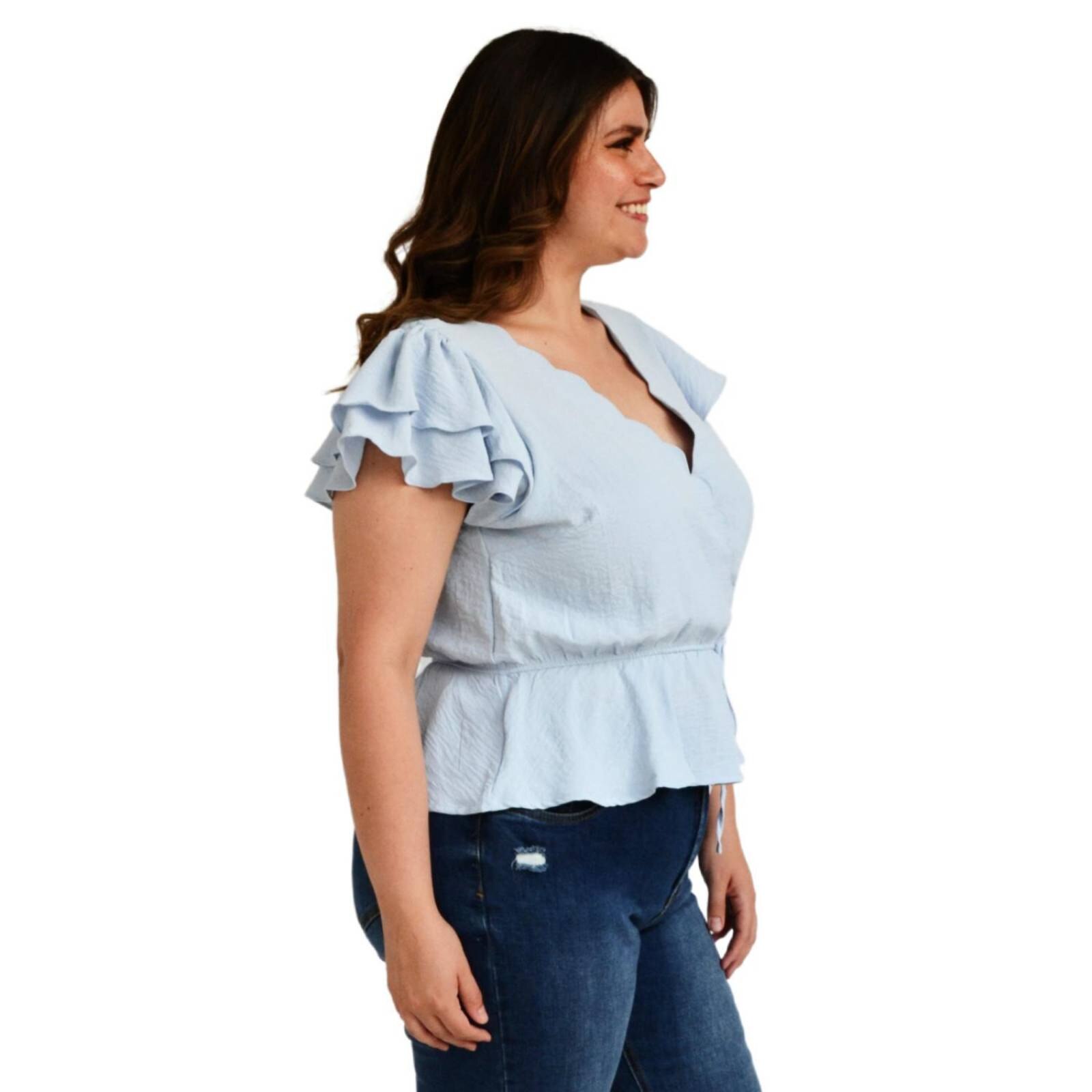 Blusa manga mariposa Roman Fashion Tallas Extras 91597 Azul cielo