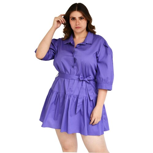 Vestido camisero con falda a capas Roman Fashion /Tallas Extras, 0214 (Morado) 