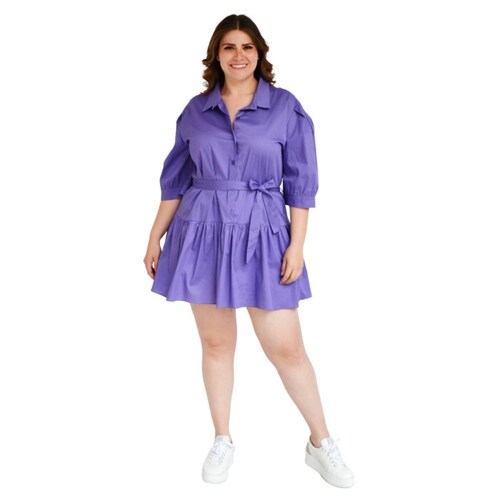 Vestido camisero con falda a capas Roman Fashion /Tallas Extras, 0214 (Morado) 