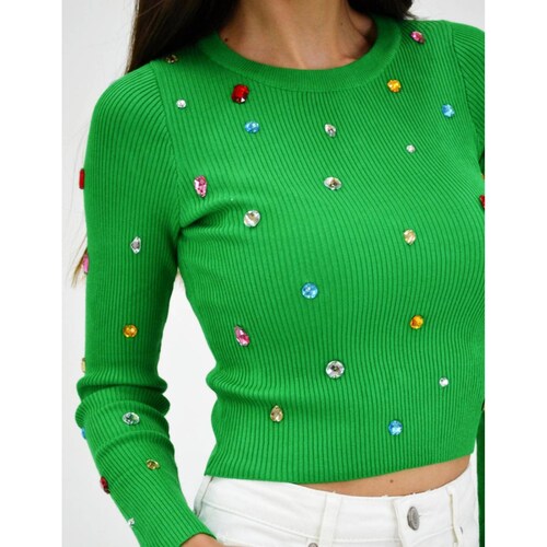 Blusa manga larga con pedrería Roman Fashion /Juvenil, 933 (Verde) 