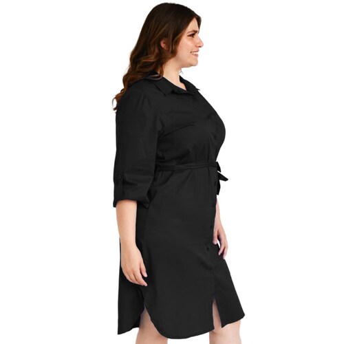 Vestido camisero con cinto Roman Fashion /Tallas Extras, 0707 (Negro) 