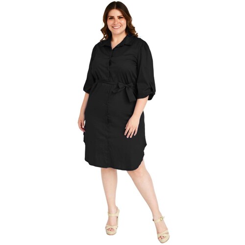 Vestido camisero con cinto Roman Fashion /Tallas Extras, 0707 (Negro) 