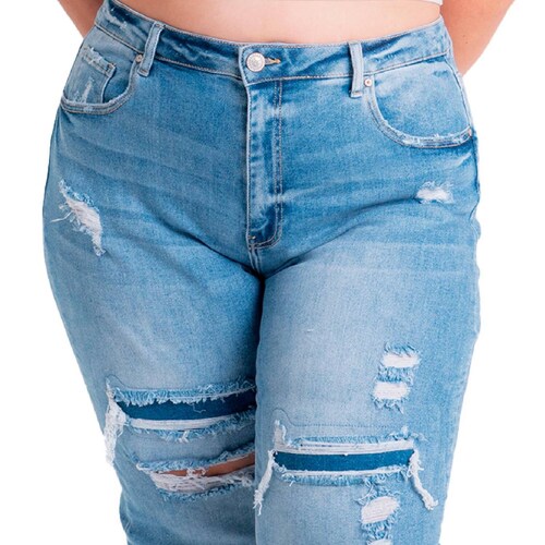 Pantalón Mom Jeans Mujer Fit Mezclilla Stretch Alto Con Resorte