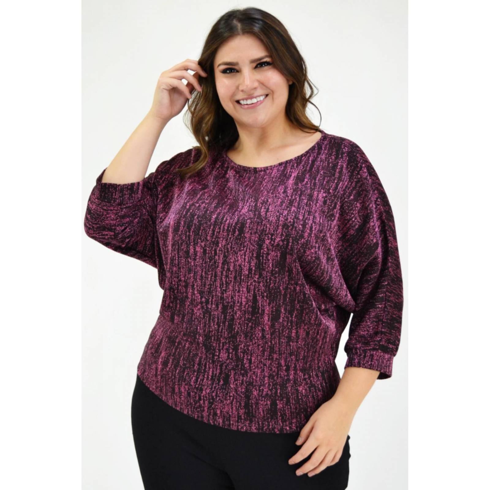 Blusa brillos Roman Fashion Tallas Extras 11760 Rosa