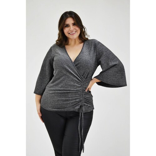 Blusa glitter con jareta Roman Fashion /Tallas Extras, 1804 (Plateado) 