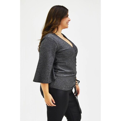 Blusa glitter con jareta Roman Fashion /Tallas Extras, 1804 (Plateado) 