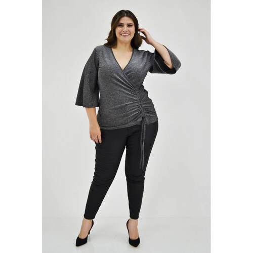 Blusa glitter con jareta Roman Fashion /Tallas Extras, 1804 (Plateado) 