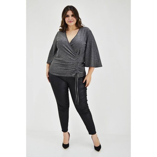 Blusa glitter con jareta Roman Fashion /Tallas Extras, 1804 (Plateado) 