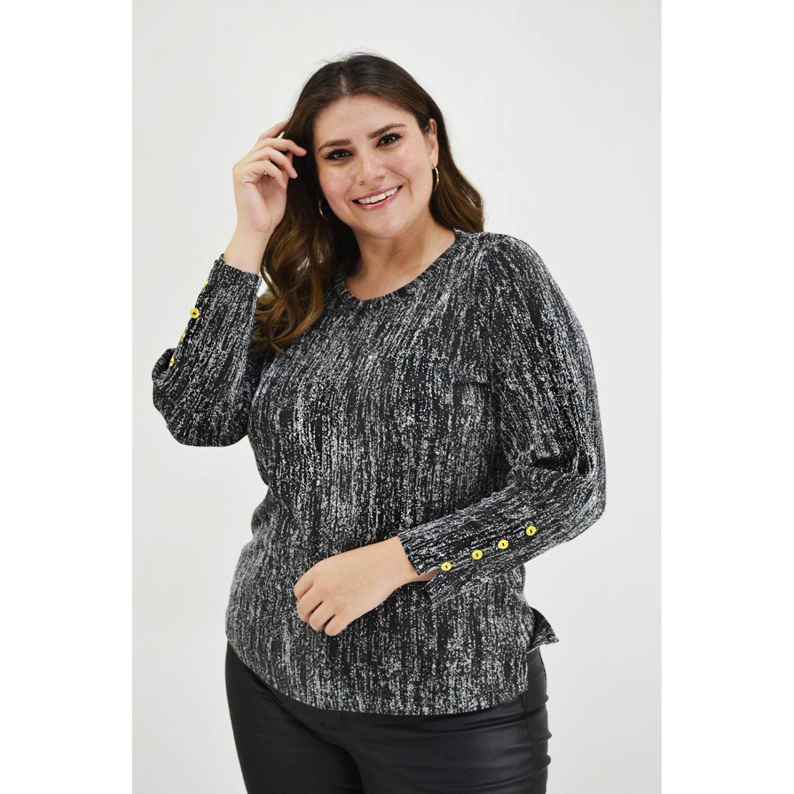 Blusa brillos con boton Roman Fashion Tallas Extras 11816 Plata