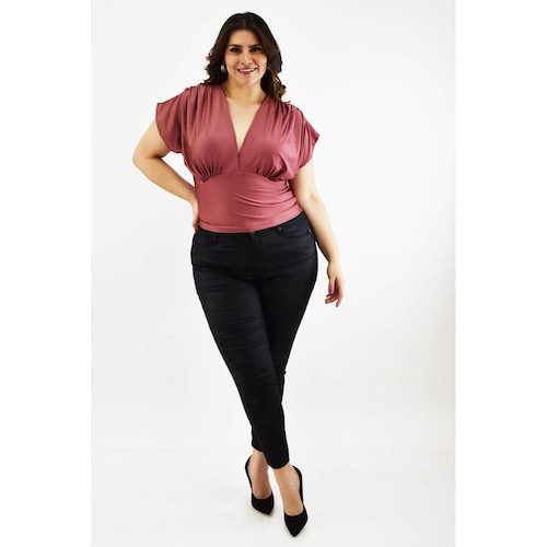 Blusa de satin cuello V Roman Fashion /Tallas Extras, 1836 (Palo de rosa) 