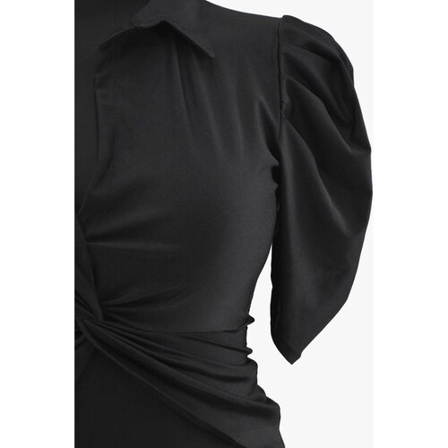 Blusa de satin con nudo Roman Fashion /Tallas Extras, 1850 (Negro) 